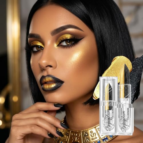 Image of Depuplum Black Gold Lipstick Glitter Lipstick for Women One Stroke Two Tone