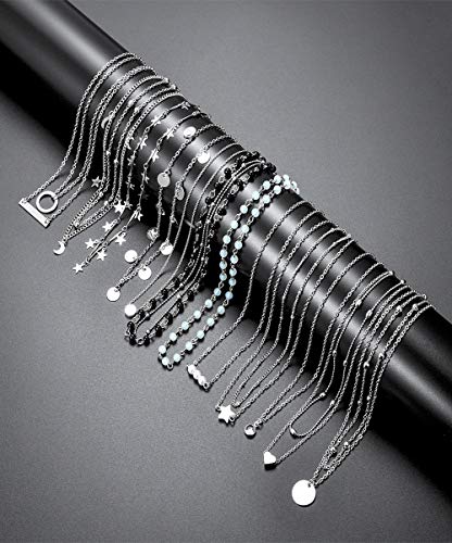 12pcs Chain Gold Bead Necklace Coin Moon Star Pearl Pendant Chain Choker Multilayer Necklace Leather Cord Set for Women Men Adjustable Gold Tone4