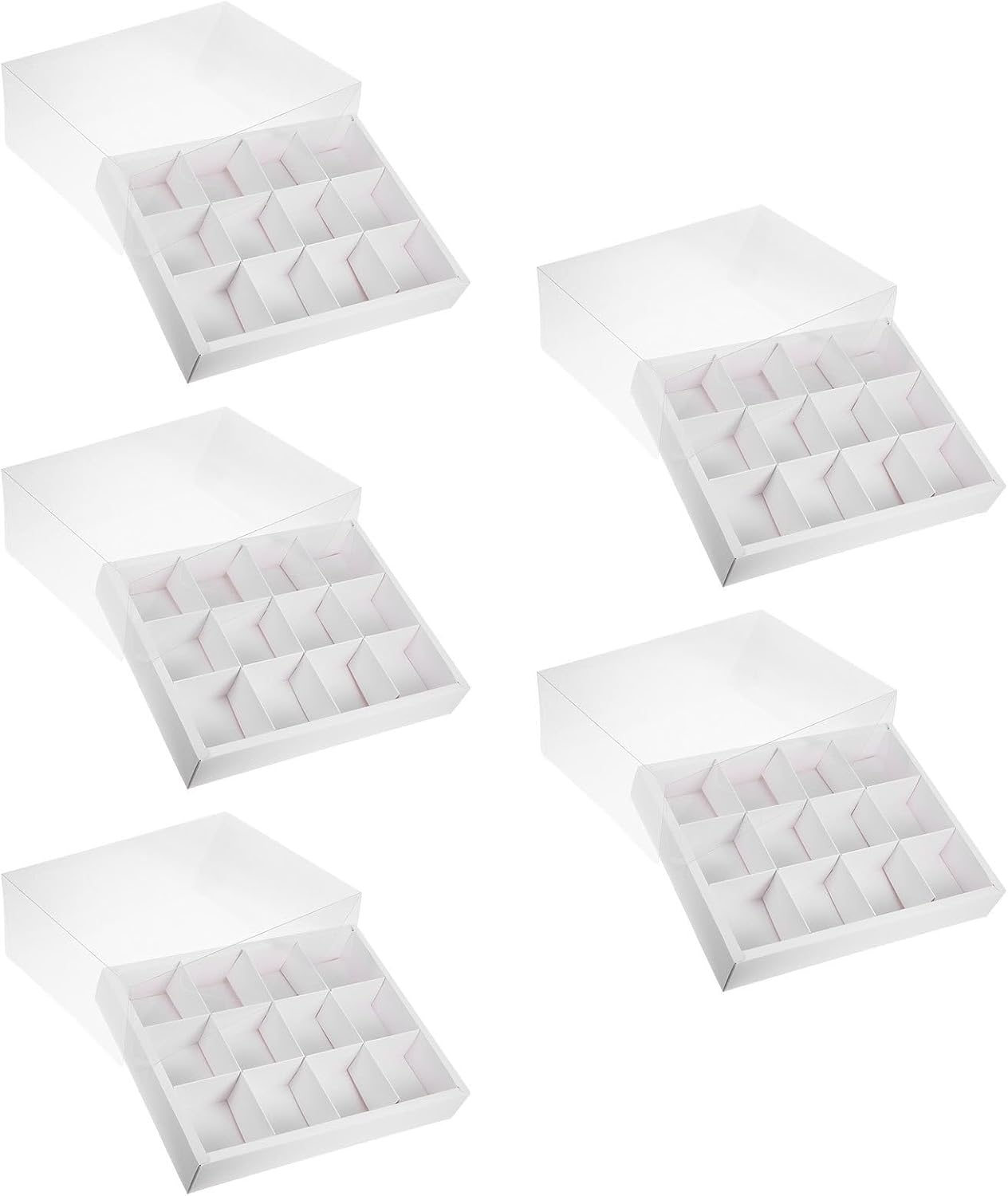 5pcs 12-grid Paper Cupcake Boxes White Cardboard Lid Cake Carrying Containers Bakery Muffin Display Storage for Parties and Home Use