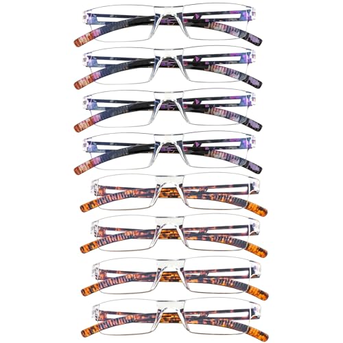 Image of YEIN Reading Glasses 8 Pairs Blue Ligth Blocking Reading Glasses for Men and Women Fashion Square Frame Readers (4 Floral+4 Tortoise,+3.25)