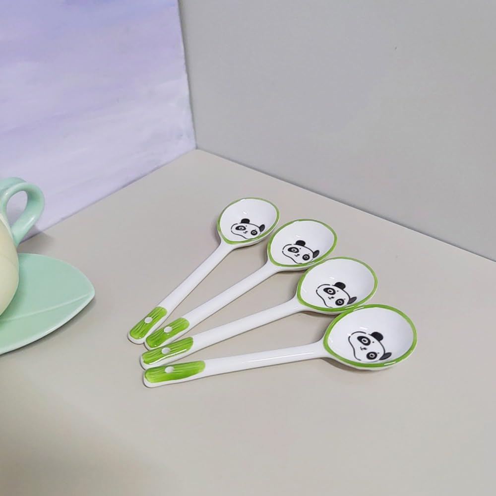 Cucharas de cerámica para el hogar, sopa, postre, 16,5 cm, mango largo, color bajo glaseado, cucharadita de café (6 piezas)