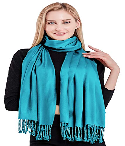 CJ Apparel Deep Sky Blue Solid Color Design Tassels Shawl Seconds Scarf Wrap Stole Throw Head Wrap Pashmina Hand Made in Nepal New4