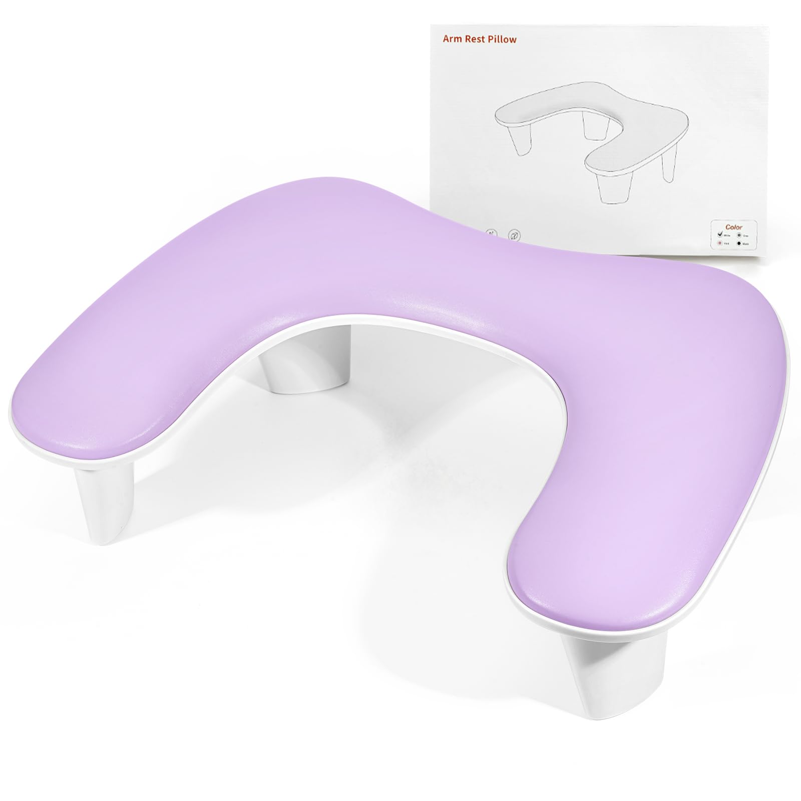 LIONVISON Reposabrazos para Nail Techs en forma de U, cómodo cojín de almohada para manicura, reposabrazos de piel sintética para tecnología de arte de uñas acrílicas, instalación rápida, color morado