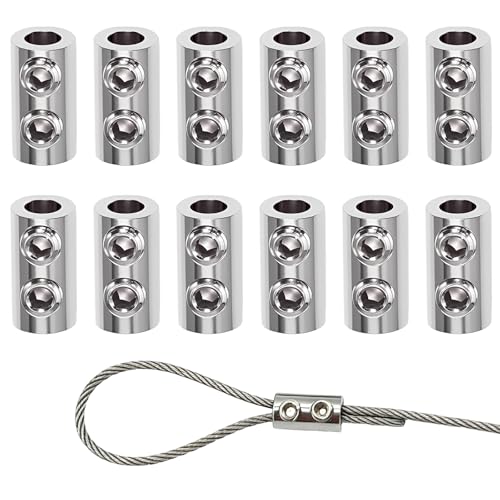 JYXNU 12 pcs Serre à Capuchon pour câbles de 1.5 à 2mm, Agrafes de Corde à Trou, serre cable inox, Pinces à Double Extrémité en Fil d'Acier, Solide Tendeur Cable, pour Cordes Tente, Cordes à Linge