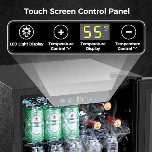 Image of COWSAR Mini Fridge Cooler, 16 Bottle 68 Can Beverage Refrigerator with Glass Door for Wine Beer Soda, Wine Fridge with Touch Control Panel, Wire Shelving for Home Office Bar, 1.7 Cu. Ft