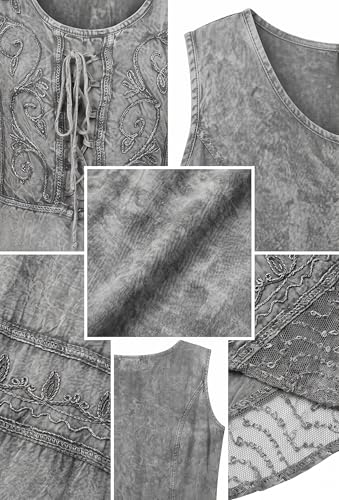 Image of Sakkas Sundara Stonewashed Rayon Embroidered Mid Length Dress