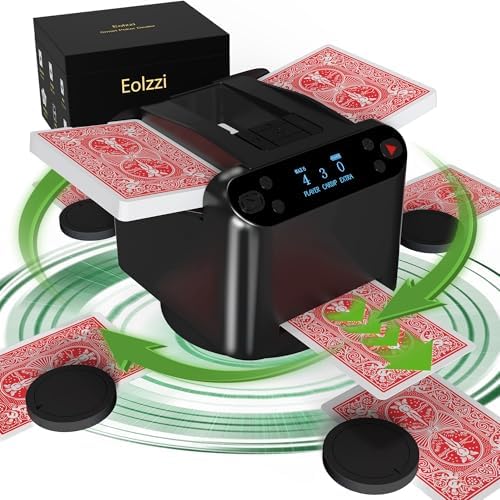 Automatic Card Dealer and Shuffler Machine for 1-2 Decks, 12 Players with 4 Remotes - Built-in Game Modes, 360ยฐ Rechargeable, Remote Deal for Poker, UNO, Rummy, Phase 10, Skip-Bo