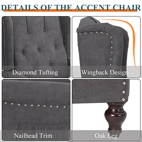 Oqqoee Wingback Recliner Chair With Massage & Heat Vibration, Fabric Push Back Accent Chairs Diamond Tufted Reclining Armchair For Living Room, Bedroom (Fabric, Dark Grey) #TOP4