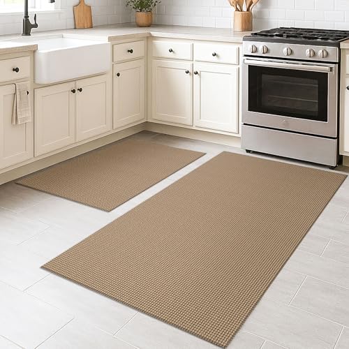 KOZYFLY Rugs for Entryway Sets of 2 Pcs 2x3 and 3x5 Washable Entry Rug Non Slip Rubber Backed Entrance Rugs Woven Cotton Doormat for Front Porch Laundry Kitchen Bedroom, Tan/Orange/Brown