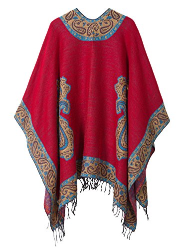 Women’s Retro Warm Shawls Poncho Cape Floral Printed Open Front Cardigans Sweater3