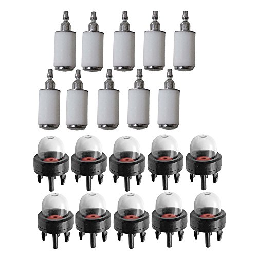 OxoxO 530095646 Fuel Filter With 300780001 Primer Bulb for Homelite McCulloch Tecumseh Poulan Chainsaw String Trimmer (Set of 10)