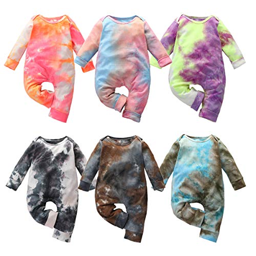 YUION Newborn Infant Baby Boy Girl Romper Clothes Tie Dye Bodysuit Long Sleeve Jumpsuit Spring Fall Winter Outfit (Black + White, 0-6 Months)