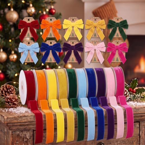 Syhood 10 Pcs 3/8 Inches x 6 Yards Christmas Velvet Ribbon Bulk