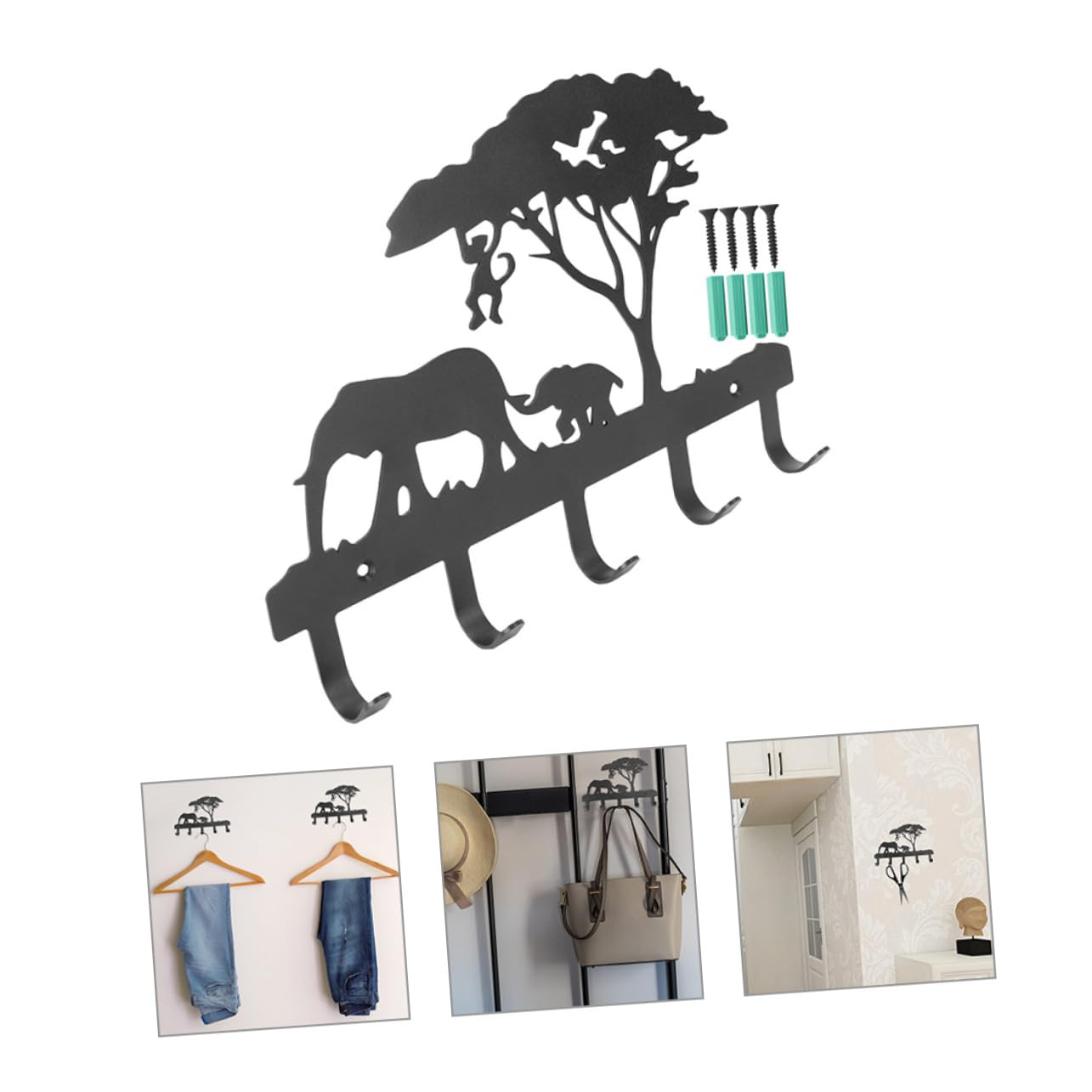 Cabilock Ganchos de Pared Elefante Negro de Hierro 28, 5x20x3 Cm