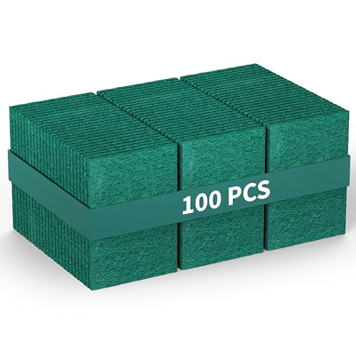 Image of 100-Pack Heavy Duty Green Scouring Pads 4x6 Inch | Reusable Non-Scratch Scrub Pads for Kitchen, Dishes, Pots, Pans, Grills & Household Cleaning | Multipurpose Scrubbers for Tough Stains