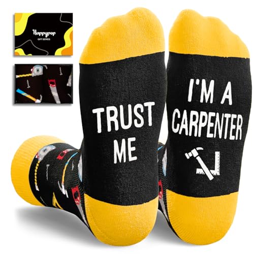 HAPPYPOP Gifts for Woodworkers - Carpenter Socks for Men Construction Worker Handyman Wood Worker Gifts for Birthday Fathers Day Christmas
