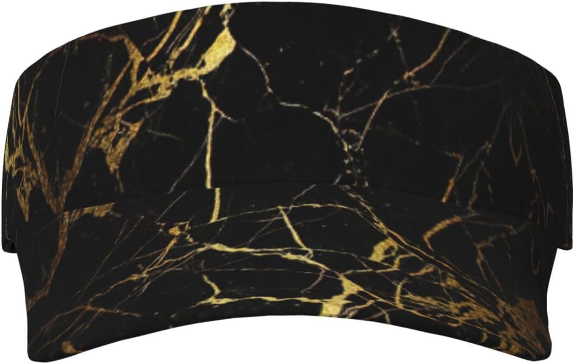 Black Gold Marble Print Sports Sun Visor Hats,Adjustable Sun Caps for Men Women Adults Lightweight