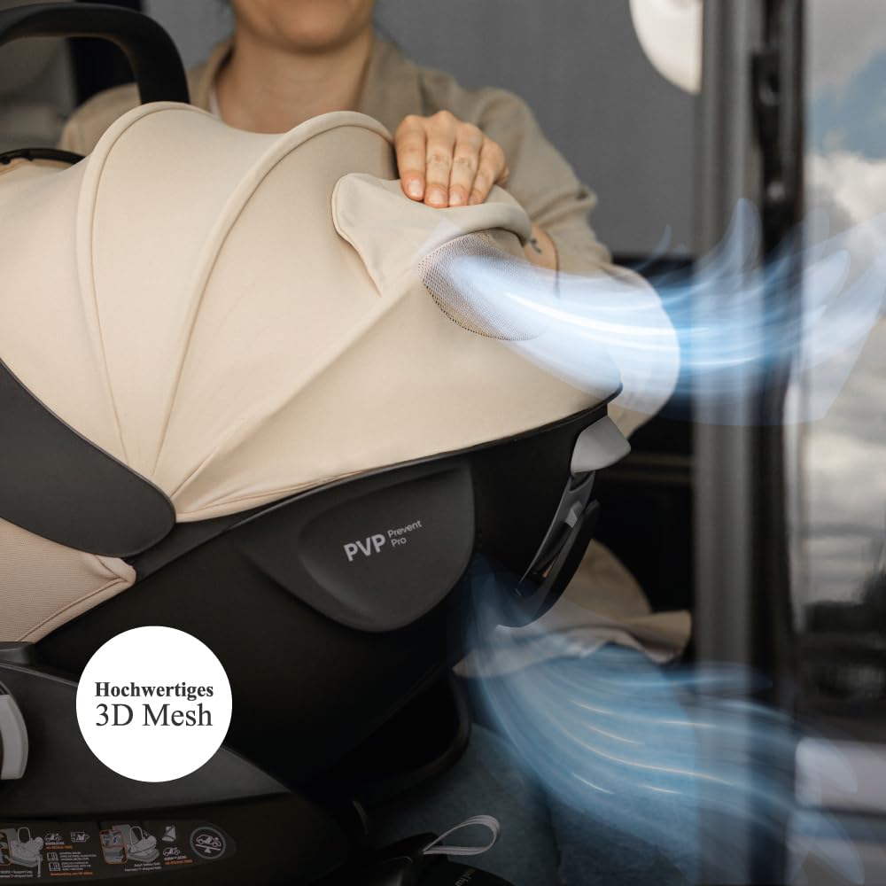 my junior® AURAᵉʳᵍᵒ i-Size Babyschale Autokindersitz mit 170° Liegeposition, 6-stufige Memory-Schaum Kopfstütze, 40-87 cm, bis 13 kg (Hazel)
