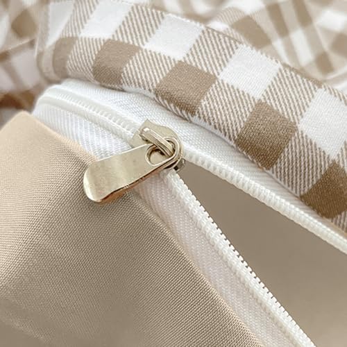 Image of Nayoroom Gingham Duvet Cover Full Size Brown Tan Plaid Checkered Comforter Cover Grid Farmhouse Bedding Set 3 Pcs Soft Breathable Washed Microfiber Gifts for Women Men