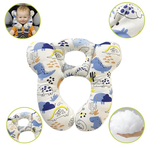 DEEZOMO Baby Travel Pillow,Soft and Skin Friendly Kids Cushion for Car Seat - Newborn Pillow for Pushchair,Car Seat,Travel (Blue Dinosaur) - Thumbnail 2