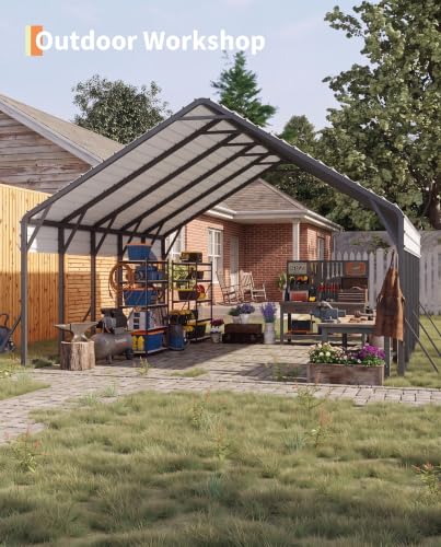 Image of GarveeLife 20'x25'x13' Metal Carport for 2 Cars, White | Heavy Duty Car Ports with Reinforced Frame / Tall Metal Car Ports for Bass Boats, Full-Sized Pickup Trucks, and Tractors