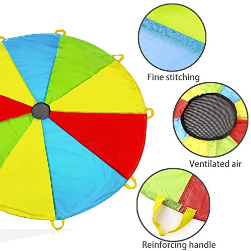 Image of Kids Parachute - 6ft Play Parachute with 9 Handles, Multicolored for Indoor Outdoor Games