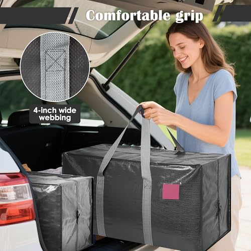 Image of 12 Pack Moving Bags with Full-Open Side Zipper, Extra Large 93L Heavy Duty Waterproof Foldable Storage Totes for College Dorm, Moving & Home Organization Gray
