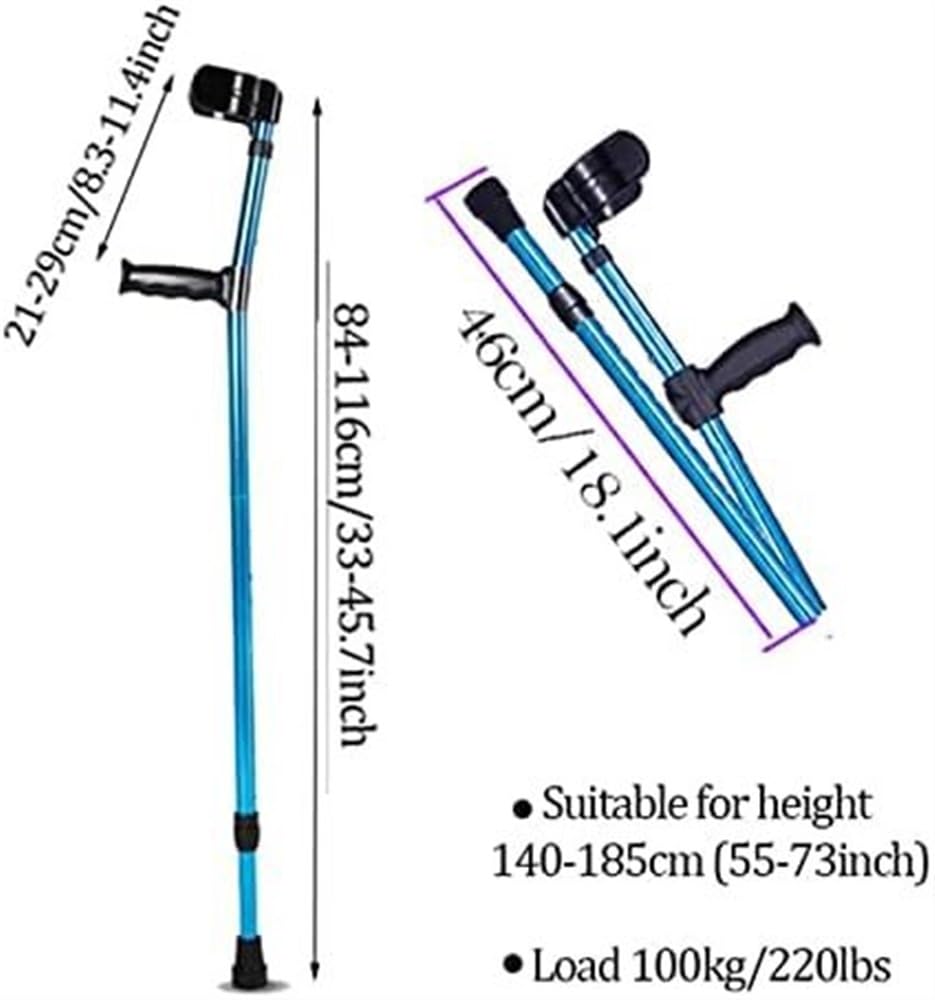 Regulowane podnóżki pod ramiona dla kobiet i mężczyzn, ergonomiczne podpaski pod ramiona dla dorosłych, lekkie laski z aluminium, do wzrostu 140-190 cm (rozmiar: 1 sztuka)