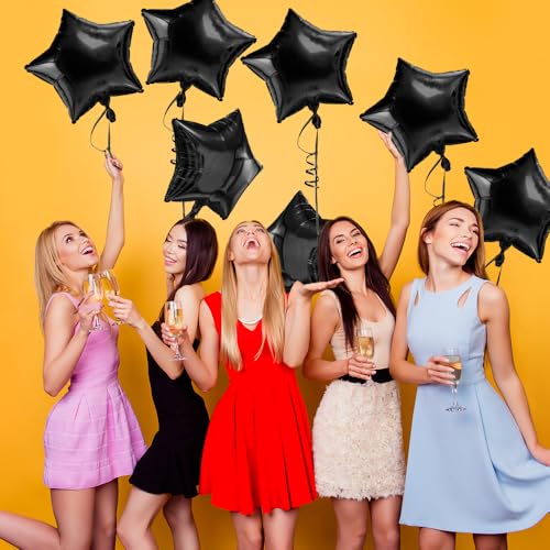 Image of Star Balloons, 18 Inch Foil, 10 PCS Black, Decorative-Balloons, General Celebration, Adult, Unisex Adult, Unisex, Star, Aluminum, 18 inches, Aluminum Foil, Sturdy, Reusable