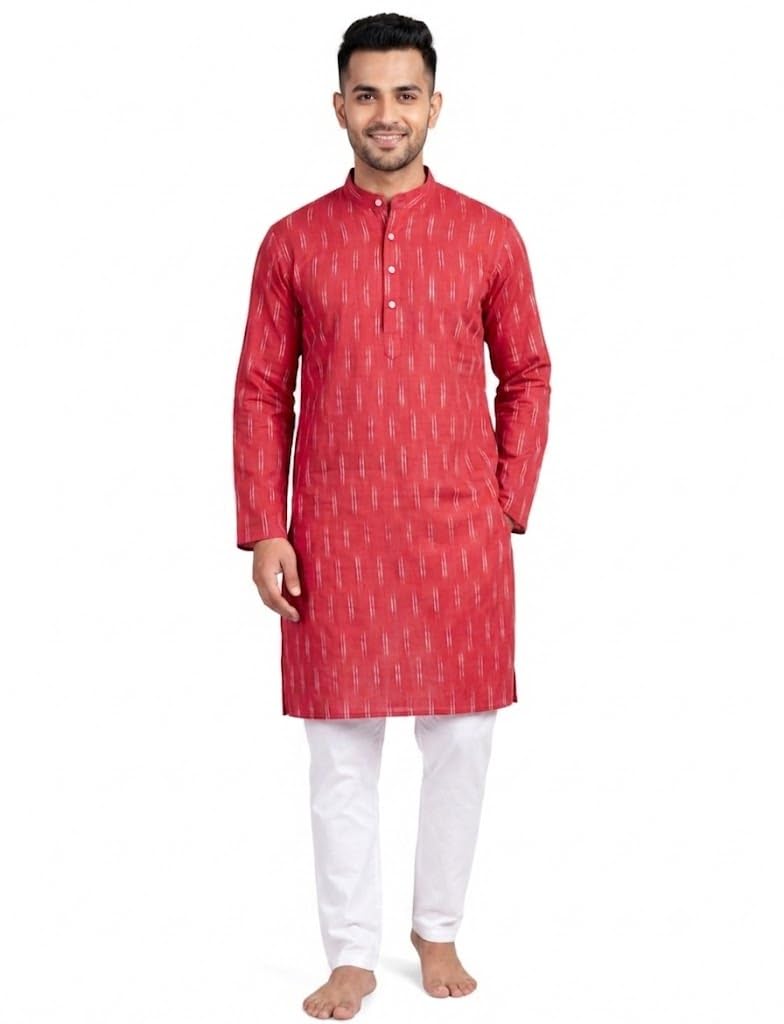 Itsyboo Pink Cotton Kurta Pyjama Set for Men | Soft Breathable Summer Ethnic Wear | Full Sleeve Mandarin Collar Traditional Outfit-image-25