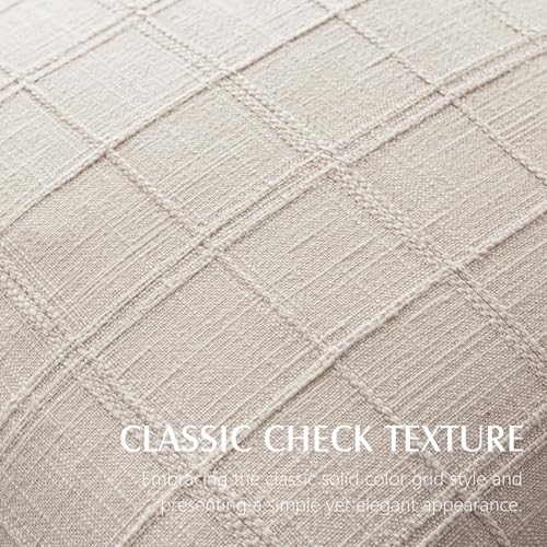 Image of Foindtower Set of 2 Decorative Linen Check Fringe Throw Pillow Covers Farmhouse Vintage Cushion Covers Modern Boho Home Decor for Sofa Chair Couch Bedroom Living Room,18x18 Inch,Natural Beige