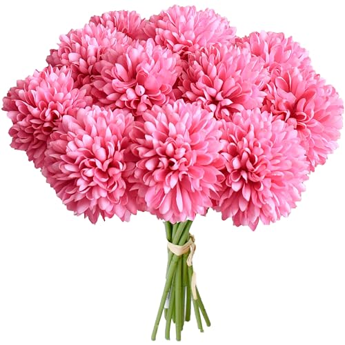 Image of Mandy's 12pcs Artificial Hot Pink Ball Chrysanthemum Flowers