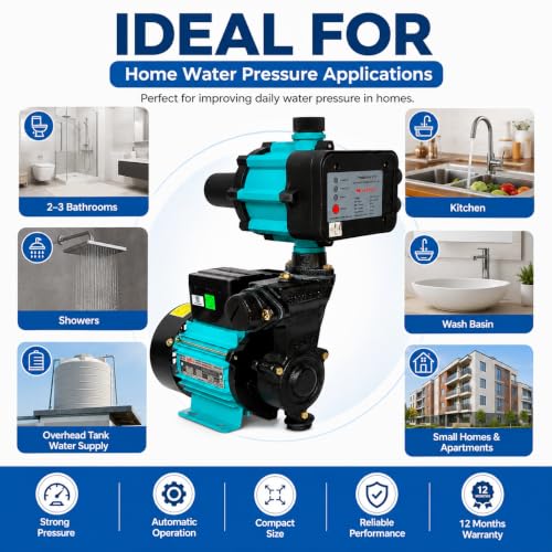 Image of Havells 0.5hp Pressure Booster Pump for Home Upto 2-3 Bathroom and Kitchen I 0.5hp with Automatic Pump Controller IWater Pump 0.5hp I 12 Months Warranty