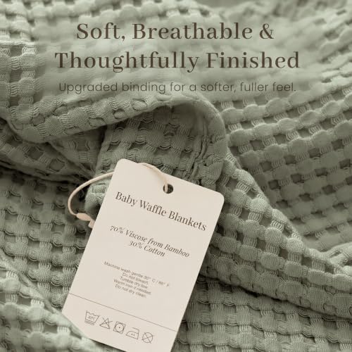 Image of Konssy Waffle Baby Blanket for Boys & Girls, Soft Newborn Swaddle Blanket | Waffle Knit, Cozy Crib Blanket Neutral for Nursery, Stroller & Toddler Bed, Machine Washable, 43 inch x 43 inch(Fog Green)