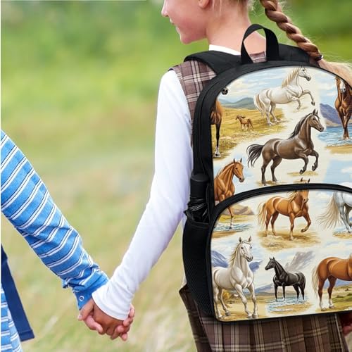 Kids Cute Animal Print 17 Inch School Bag with Insulated Lunch Bag Horse Backpack for Girls Boys 6-8 8-12 Lightweight School Backpack with Lunch Box4