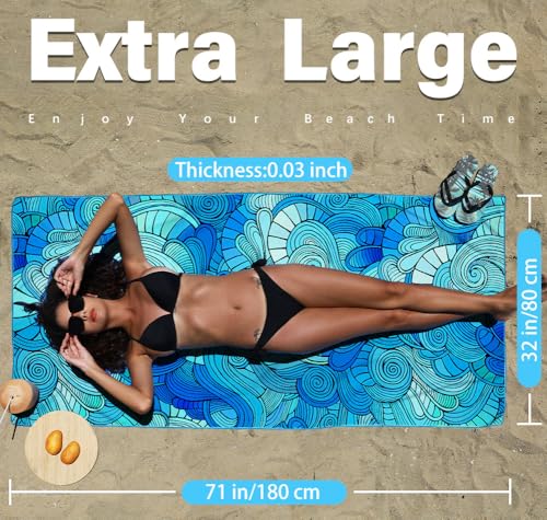 Thin Lightweight Microfiber Beach Towel Sand Free Quick Dry Absorbent Compact Towels for Swimming Pool Camping Beach Accessories Large Easy Pack Travel Things for Vacation Essentials Adult Gift - Image 3