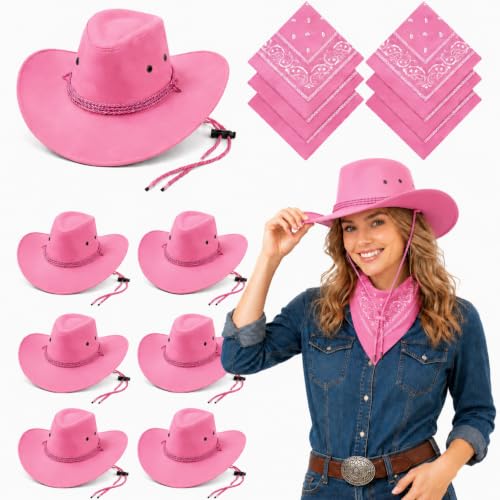 Image of Zhanmai 12 Pcs Cowboy Hat and Bandana Cowboy Cowgirl Hats Bulk Western Party Costume Halloween Accessory