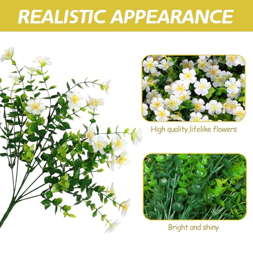 Artificial Flowers for Outdoors, 12 Bundles Faux Flowers Fake Eucalyptus Plants Flowers for Hanging Planter Porch Garden Patio Home Decor (White, 12PCS) image 8