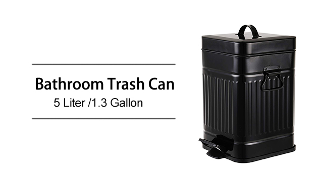 Image of Bathroom Trash Can with Lid, Small Garbage Bin for Home Bedroom, Retro Step Wastebasket with Soft Close, Vintage Metal Office Trash Can, 5 Liter / 1.3 Gallon, Glossy Black