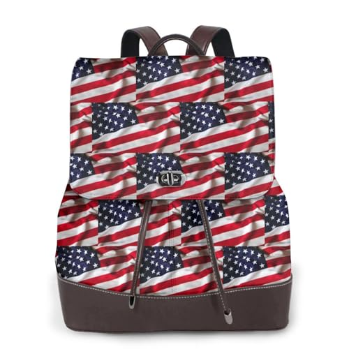 Sac à dos en cuir imprimé drapeau américain femme, sacoche urbaine vintage tendance