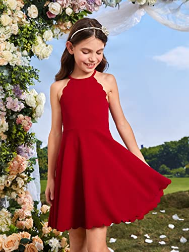 SHENHE Girl's Scallop Trim Halter Sleeveless Flare Hem Solid A Line Mini Dress3