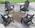 Plawdlik Outdoor HDPE Folding Adirondack Chair Set of 4, High Back Wide Seat Patio Chair with Cup Holders, All-Weather Fire Pit Chair for Garden,Lawn,Poolside, Black