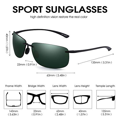 Image of JIM HALO Sport Sunglasses for Men Women TR90 Rimless Frame for Running Fishing Cycling Driving, Polarized Green, One Size