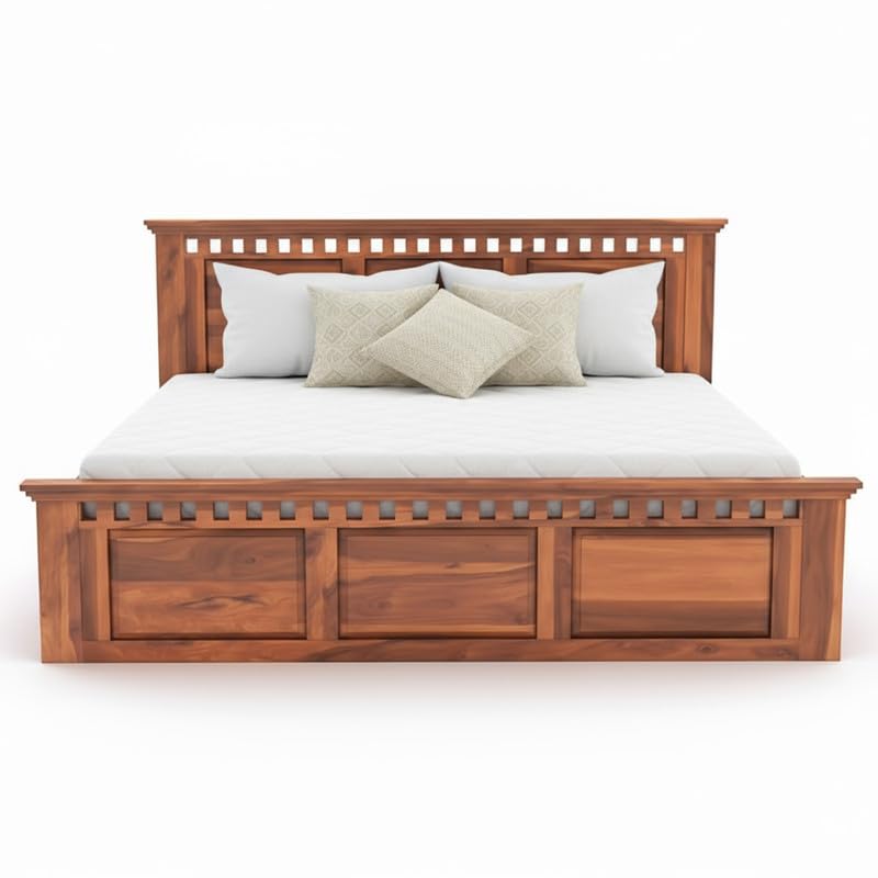 Image of Amazon Brand - Solimo Solid Sheesham Wood Kuber King Size Bed Without Storage + 2 Bedside | Wooden King Size Cot Bed | Double Bed with 2 Bedside Furniture for Bedroom (Honey Finish)