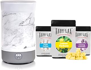 Happy Wax - Wax Warmer & Wax Melts Gift Kit - Scented Wax Melts Made with All Natural Soy Wax and Infused Essential Oils. Perfect Wax Warmer Wax Melt Gift Set (Fresh Mix, Marble Warmer)