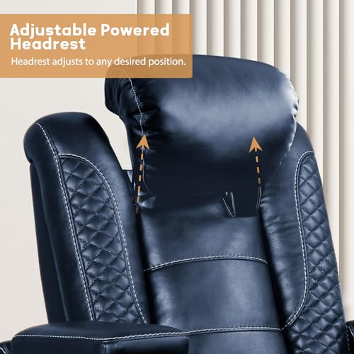 Image of ANJ Power Home Theater Seating Recliner chairs, PU Leather Recliner with Cup Holder, Electric Movie Theater Reclining Chairs with Adjustable Powered Headrest, Blue LED, Hidden Arm Storage (Black-Blue)