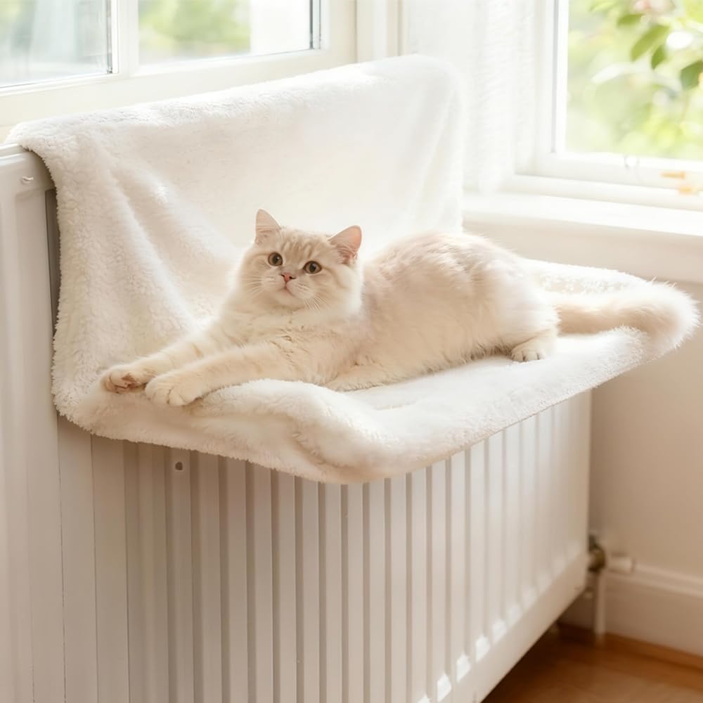 Amaca per Gatti Termosifone, Lavable Colgante Cuccia per Gatti, Lavable Cama Colgante para Gatos, Blanco Lana de Cordero Hamaca para Gatos Apto para Animales con un Peso Inferior a 8 Kg
