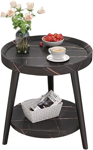 Miniatura 1 de Mesa auxiliar redonda pequeña, mesa auxiliar redonda de 2 niveles, mesa auxiliar moderna de MDF de mediados de siglo con marcos de metal para mesa