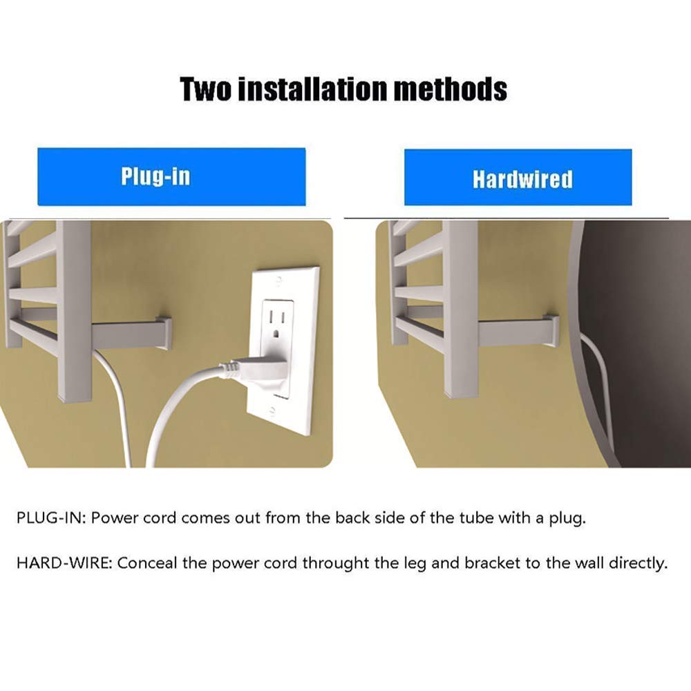 Scaldasalviette, Portasciugamani Elettrico con 4 Barre Tonde Acciaio Inossidabile 304 Portasciugamani Riscaldato Lucido A Efficienza Energetica Stendino Elettrico
