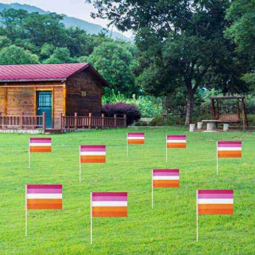 Image of GentleGirl 12 Pack Sunset Lesbian Pride Rainbow Flags Lesbian Small Mini Hand Held Stick Flag Gay LGBT Festival Party Parades Decorations